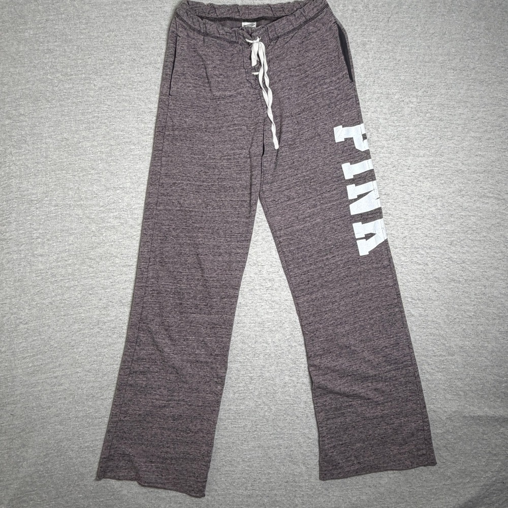 PINK Victorias Secret Womens XS Gray Wide Leg Sweatpants Logo Graphic Loungewear